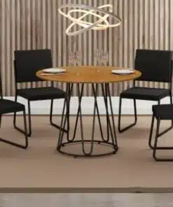 Conjunto Mesa Napoli Tampo Circular 1.00 Com 4 Cadeiras - Cinamomo/Preto Fosco