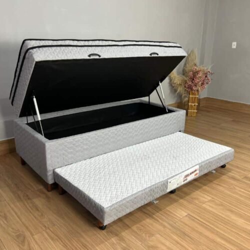 Cama Box Baú Sublime Molas Solteiro Com Auxiliar - 88X188X57