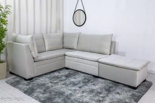 Sofá Canto 5 lugares com Puff Viena Veludo Bege A32