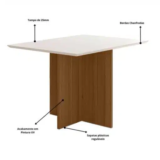 Mesa Jantar Helo 120×90 Tampo MDF Vidro Off Poliman - Imagem 4