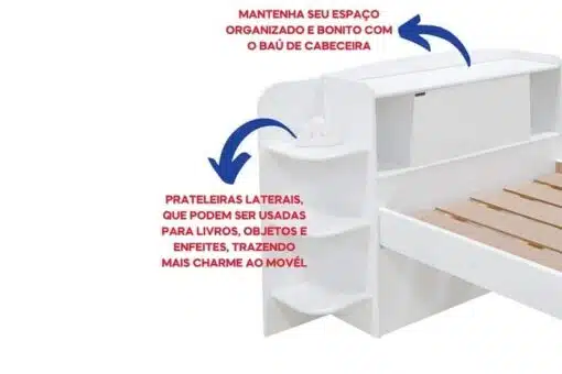 Roupeiro Merídian Branco 2 Portas + Cômoda Firenze Branco + Cama Solteiro Milênio Branca + Cama Auxiliar 2 Gavetas Branca - D Doro - Imagem 8