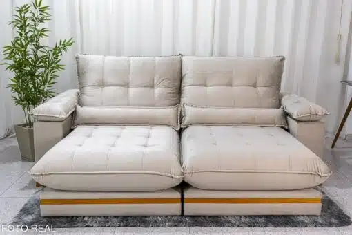 Sofá Retrátil Reclinável Ibis 2.50m Veludo Bege 818 - D33 e Molas Ensacadas - Imagem 7