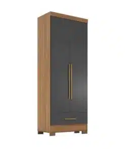 Roupeiro Solteiro Smart Plus (GR2123) Cinamomo/Chumbo 2 Portas 1 Gaveta C/Pés Larg. 0.85m - Rodial Móveis