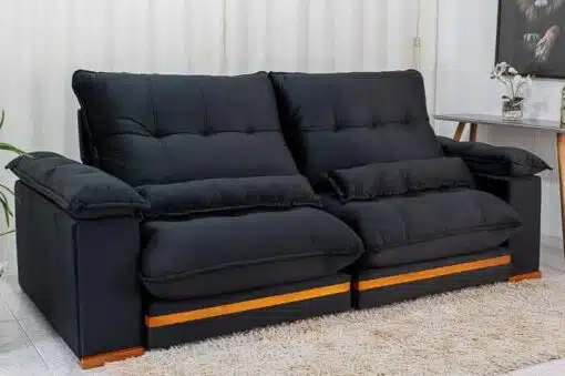 Sofá Retrátil Reclinável Ibis 2.50m Veludo Preto 820 - D33 e Molas Ensacadas - Imagem 3
