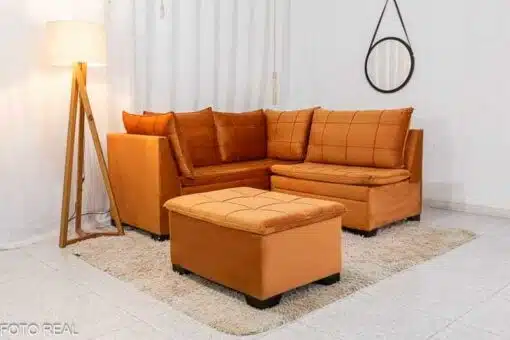 Sofá Canto 5 lugares com Puff Viena Veludo Terracota A62 - Imagem 2