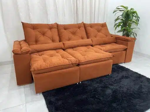 Sofá Retrátil Reclinável Brasão 2.70m- Terracota Veludo - Imagem 4