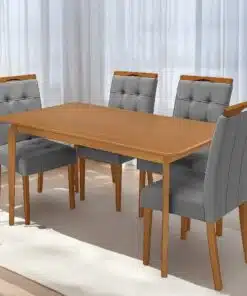 Mesa Alegra 120 Cinamomo com 4 Cadeiras Sophia Veludo Cinza Grafite – JCM MOVELARIA + WM DECOR