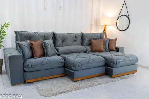 Sofá Retrátil Reclinável Gran Bello 3.20m Veludo Cinza - Molas Ensacadas - Imagem 2