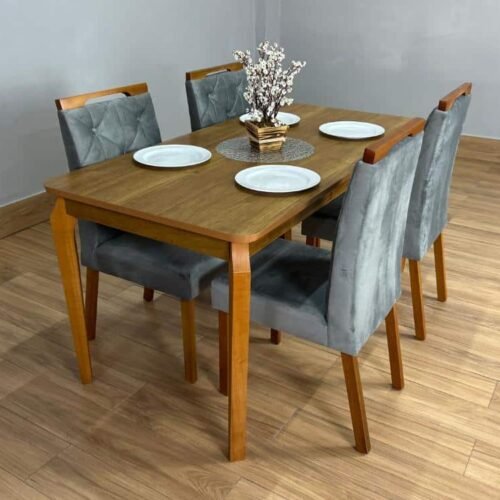 Mesa de Jantar Alegra 1.20x0.80 Com 4 Cadeiras Jasmim - Cinamomo/Cinza