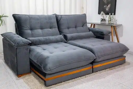 Sofá Retrátil Reclinável Ibis 2.50m Veludo Cinza 814 - D33 e Molas Ensacadas