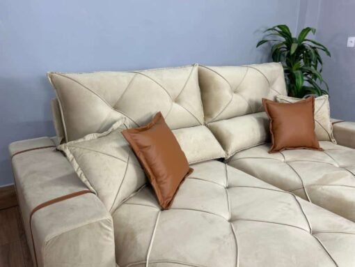 Sofá Retrátil e Reclinável Gran Bello 2.30m - Bege Veludo - Imagem 5