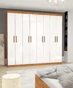 Guarda-Roupa Rubi 8 Portas e 4 Gavetas -  Cinamomo/Branco