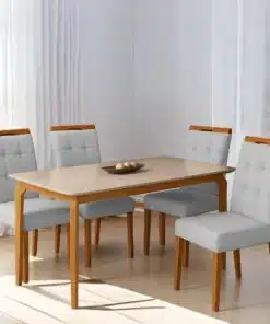 Mesa Alegra 120 Cinamomo/Off White com 4 Cadeiras Sophia Linho Cinza Prata 206 – JCM MOVELARIA + WM DECOR