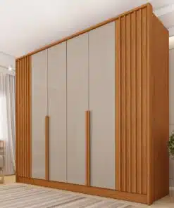 Guarda-Roupa 6 Portas Guarani/Chade Ripado 2,44m Cinamono/Off White - TCIL
