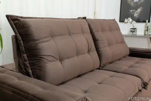Sofá Retrátil Reclinável Atenas 2.30m Veludo Marrom 815 - D33 e Molas Ensacadas - Imagem 7