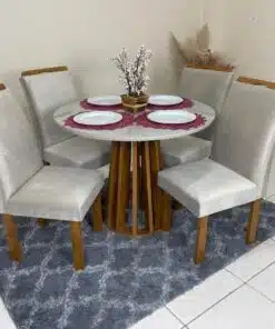 Mesa de Jantar Berlim 1.00x1.00 Redonda Com 4 Cadeiras Napoles/Londres - Cinamomo/Off White/Bege