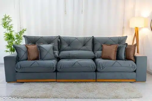 Sofá Retrátil Reclinável Gran Bello 3.20m Veludo Cinza - Molas Ensacadas - Imagem 4