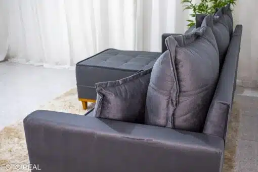 Sofá 3 Lug. Milão C/Chaise Lado Direito Veludo Cinza 814 Larg. 2.30m - Molas Ensacadas - Imagem 6