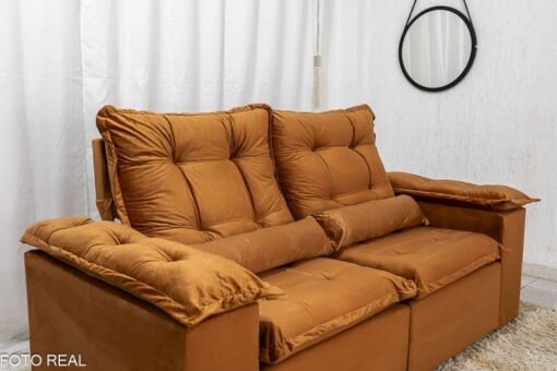 Sofá Retrátil Reclinável Grécia 2.00m Veludo Terracota - Sem Caixa - Imagem 7