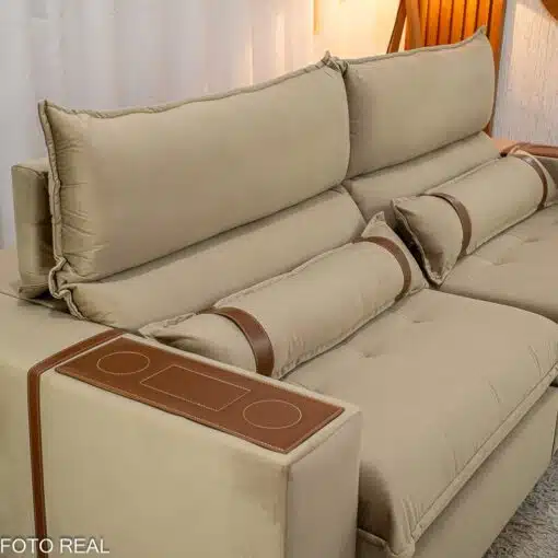 Sofá Retrátil Reclinável Ravello 2.50m Veludo Bege 3040/04 - Molas Ensacadas Pockets - Imagem 7