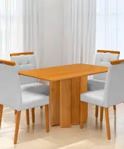 Mesa Recife 120 Cinamono Laminado com 4 Cadeiras Sophia Linho Cinza Prata 206 – CEL MÓVEIS + WM DECOR