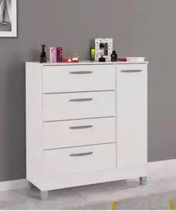 Cômoda com 1 Porta 4 Gavetas Branco Larg. 0.86m - Poquema
