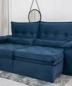 Sofá Retrátil Reclinável Califórnia 2.50m Veludo Azul 529 - D28 Hiper soft