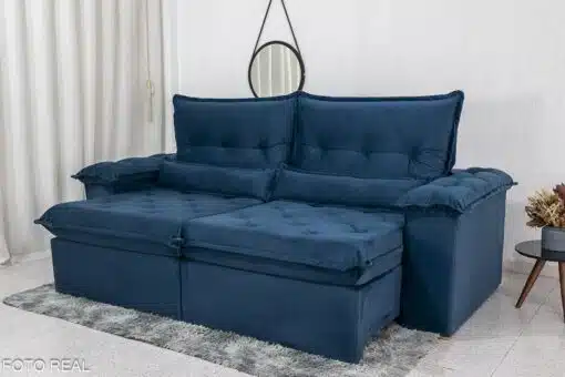 Sofá Retrátil Reclinável Califórnia 2.50m Veludo Azul 529 - D28 Hiper soft