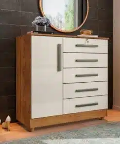 Cômoda Vitória 5 gavetas 1 porta - Cedro/Areia