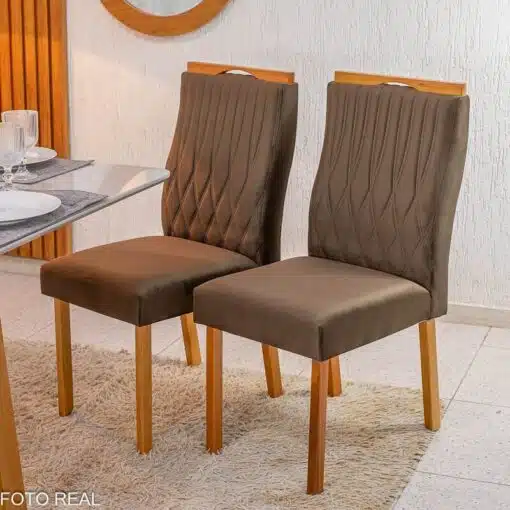 Mesa Pedro Mel Vidro OFF 160×80 6 Cadeiras Genova Veludo Marrom 509 Madeira Maciça Art Assento - Entregue Montada - Imagem 3
