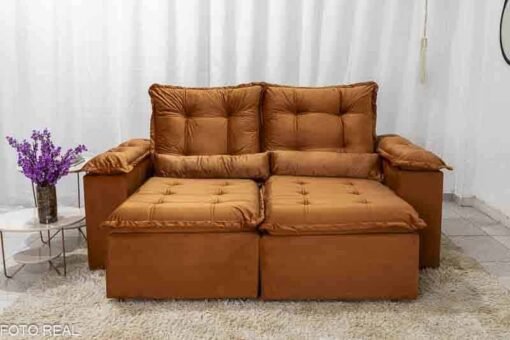 Sofá Retrátil Reclinável Grécia 2.00m Veludo Terracota - Sem Caixa - Imagem 4