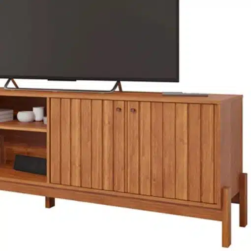 Rack Holanda Cinamomo Ripado 100% MDF Larg. 2.05m + Painel Maragogi Cinamomo Ripado 100% MDF Larg. 2.30m - Permobili - Imagem 5