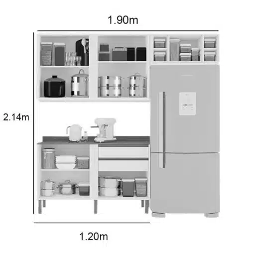 Balcão Pérola Cinamomo/Off 1.20m + Aéreo 2 Portas 1.20m Cinamomo/Off + Armário de Geladeira Pérola Cinamomo - Sallêto - Imagem 2