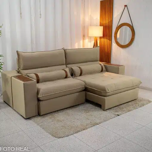Sofá Retrátil Reclinável Ravello 2.50m Veludo Bege 3040/04 - Molas Ensacadas Pockets - Imagem 2