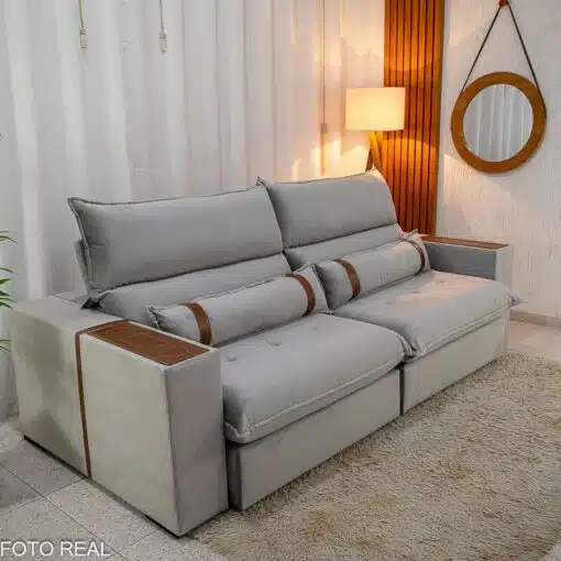 Sofá Retrátil Reclinável Ravello 2.50m Veludo Prata 3040/03 - Molas Ensacadas Pockets - Imagem 3