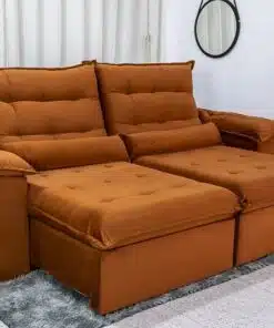 Sofá Retrátil Reclinável Emanuelly 2.00m Veludo Terracota 24 - D28 Soft e Molas bonnel