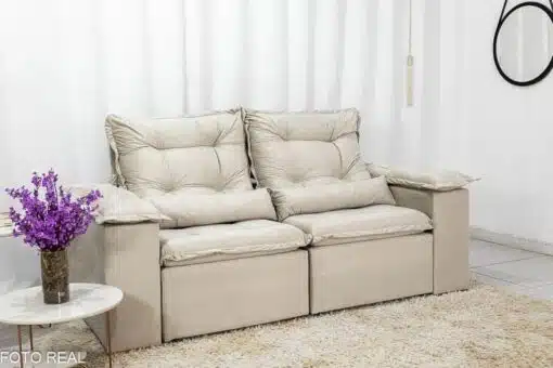 Sofá Retrátil Reclinável Grécia Veludo Bege Larg. 2.00m + Rack Lazuli Off TV até 55 Polegadas Larg. 1.35m - Bechara - Imagem 6