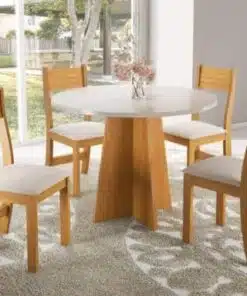 Mesa de Jantar Flipp Circular 0.90 Com 4 Cadeiras Brisa - Mel Blonde/Off white/Pastel
