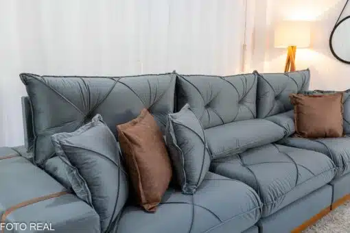 Sofá Retrátil Reclinável Gran Bello 3.20m Veludo Cinza - Molas Ensacadas - Imagem 6