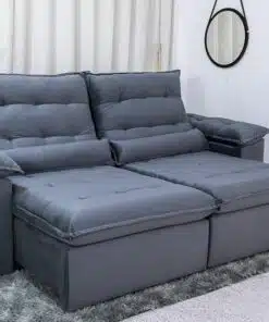 Sofá Retrátil Reclinável Emanuelly 2.30m Veludo Cinza 20 - D28 Soft