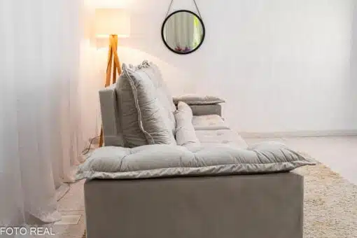 Sofá Retrátil Reclinável Grécia 2.70m Veludo Bege - Sem Caixa - Imagem 8