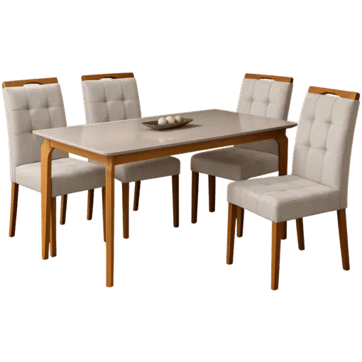 Mesa Alegra 120 Cinamomo/Off White com 4 Cadeiras Sophia Veludo Bege – JCM MOVELARIA + WM DECOR - Imagem 3