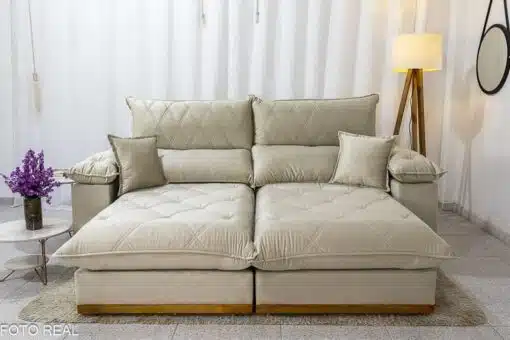 Sofá Retrátil Reclinável Magnum 2.30m Veludo Bege 818 - Molas Ensacadas - Imagem 4