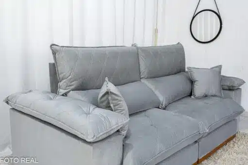 Sofá Retrátil Reclinável Magnum 2.30m Veludo Prata 823 - Molas Ensacadas - Imagem 7