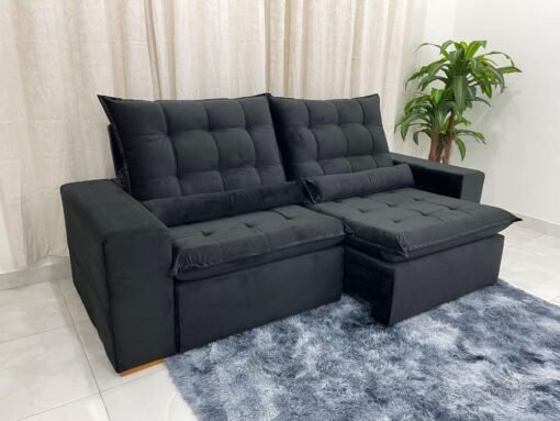 Sofá Retrátil Reclinável Small 2.30m - Preto Veludão - Imagem 11