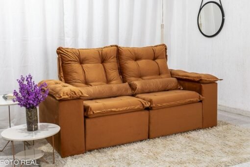 Sofá Retrátil Reclinável Grécia 2.00m Veludo Terracota - Sem Caixa - Imagem 3