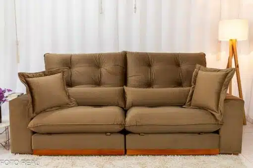 Sofá Retrátil Reclinável Toronto 2.50m Veludo Bege 4056 - Molas Ensacadas - Imagem 5