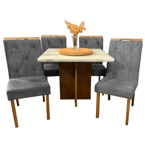 Mesa Salinas 90 Cinamomo/Off White com 4 Cadeiras Yasmim Veludo Cinza Grafite – AVALON DECOR + KM DECOR - Imagem 3