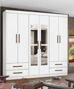 Guarda-Roupa 6 Portas Hércules(Com espelho)1,77 m Branco - CARIOCA MÓVEIS
