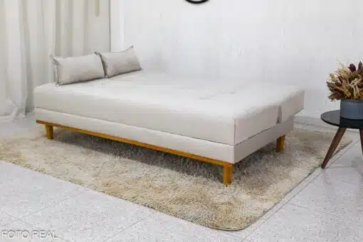 Sofá Cama Madrid Veludo Bege 2269 Larg. 1.80m - Molas Bonnel - Imagem 3